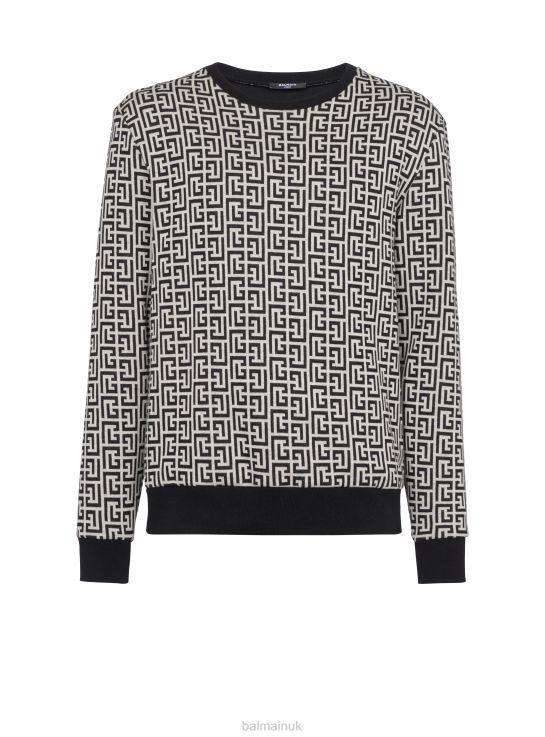 Clothing D0022946 Black Balmain Men Cotton Sweatshirt With Monogram