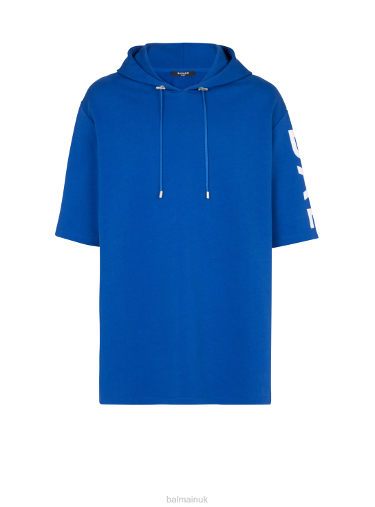 Clothing D0022950 Blue Balmain Men Oversized Hoodie In Eco-Responsible Cotton With Brand Logo Print