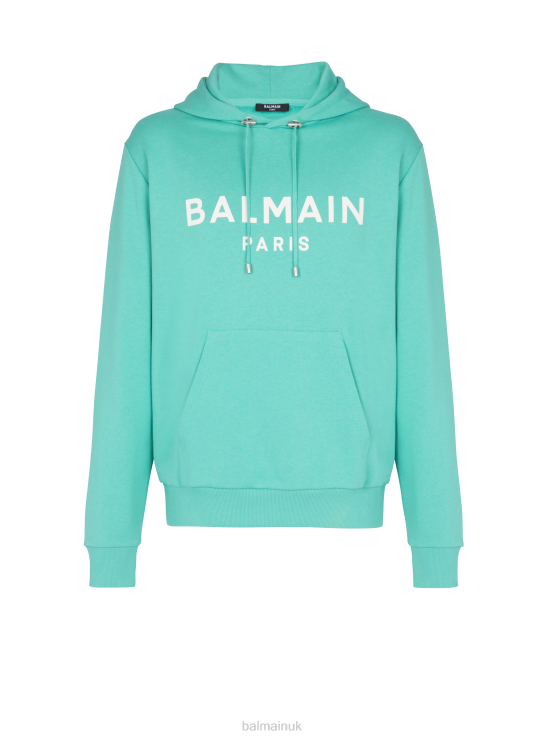 Clothing D0022951 Blue Balmain Men Cotton Printed Brand Logo Hoodie