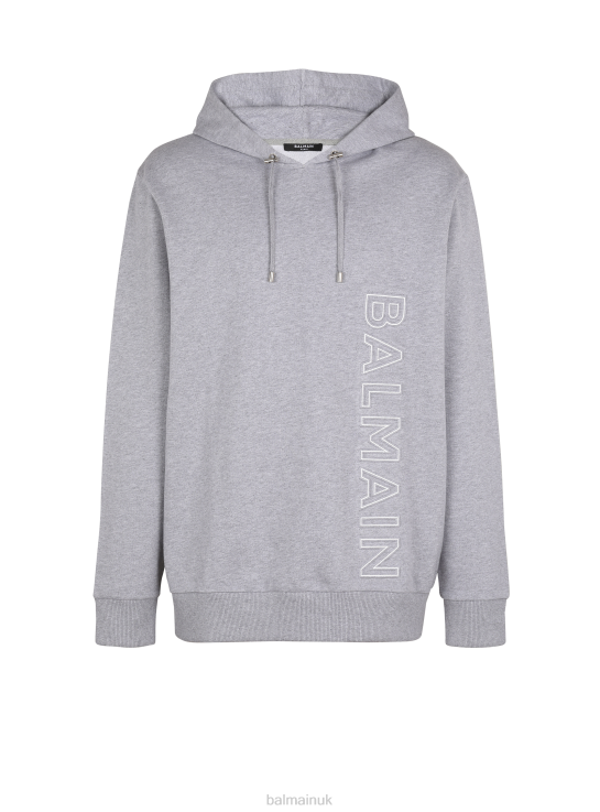 Clothing D0022955 Grey Balmain Men Hoodie In Eco-Responsible Cotton With Reflective Brand Logo