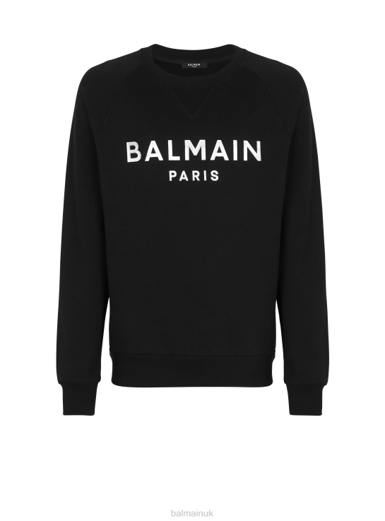 Clothing D0022959 Black Balmain Men Sweatshirt In Eco-Responsible Cotton With Brand Metallic Logo Print
