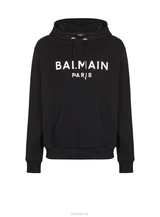 Clothing D0022961 Black Balmain Men Cotton Printed Brand Logo Hoodie