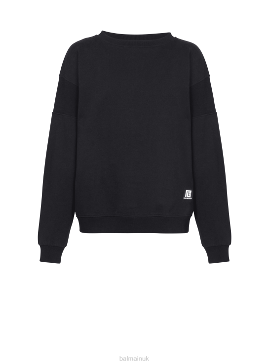 Clothing D0022962 Black Balmain Men Eco-Designed Cotton Sweatshirt With Brand Logo Print