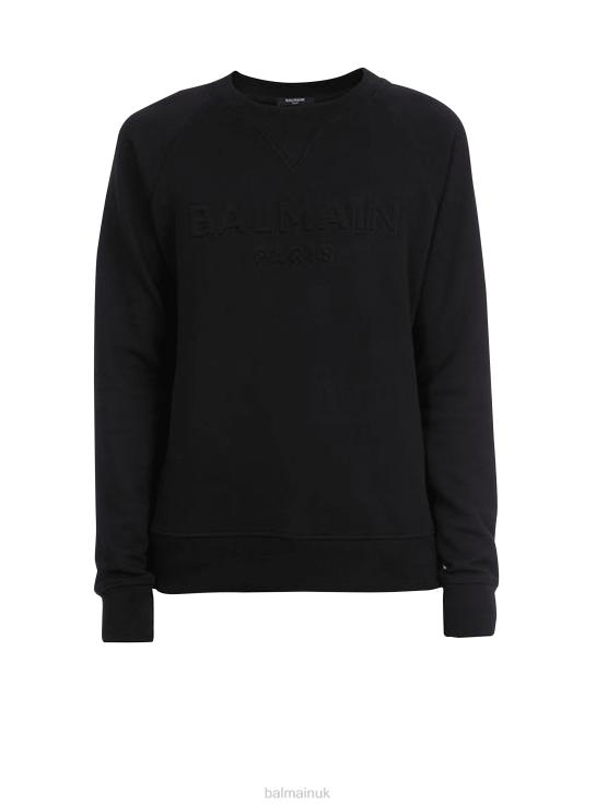 Clothing D0022963 Black Balmain Men Cotton Sweatshirt With Embossed Brand Logo