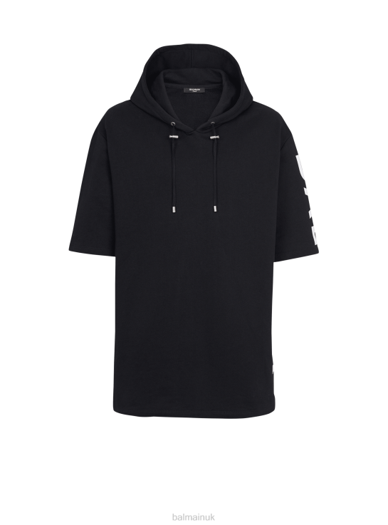 Clothing D0022964 Black Balmain Men Oversized Eco-Designed Cotton Hooded Sweatshirt With Brand Logo Print
