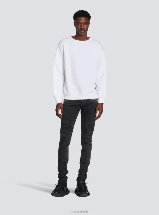 Clothing D0022967 White Balmain Men Eco-Designed Cotton Sweatshirt With Brand Logo Print