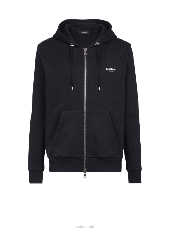 Clothing D0022970 Black Balmain Men Eco-Designed Cotton Sweatshirt With Small Flocked Brand Logo