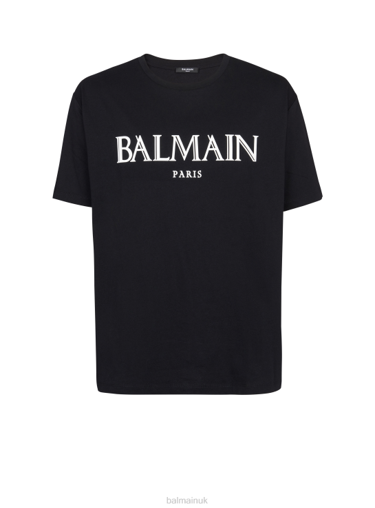Clothing D0022840 Black Balmain Men Oversized T-Shirt With Rubber Roman Brand Logo