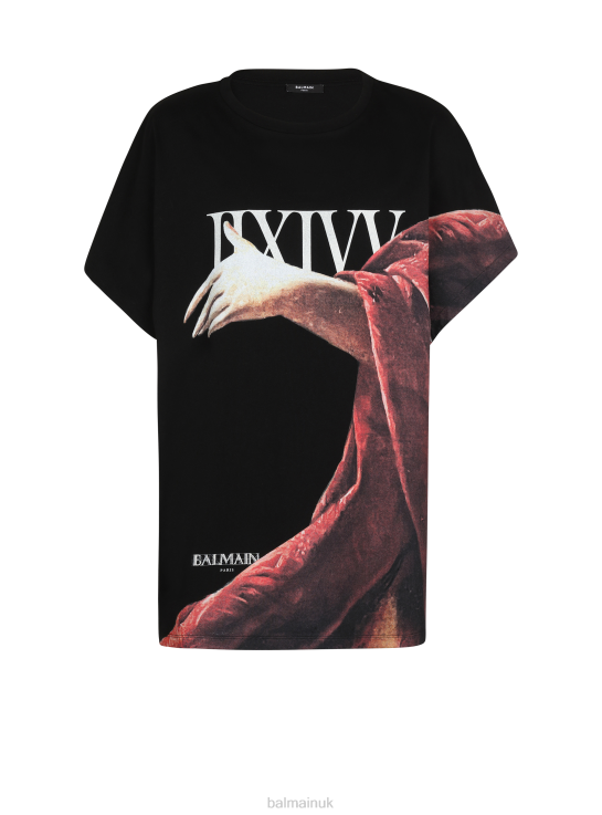 Clothing D0022846 Black Balmain Men Boxy Fit Statue Print T-Shirt