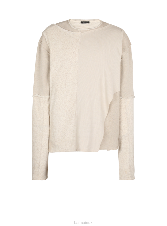 Clothing D0022847 Beige Balmain Men Long-Sleeved Multi-Material T-Shirt