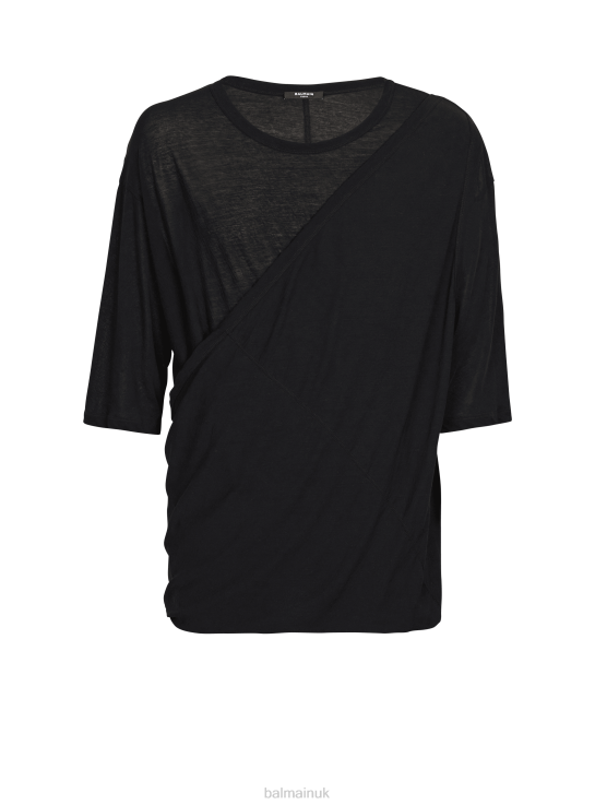 Clothing D0022848 Black Balmain Men Draped Jersey T-Shirt