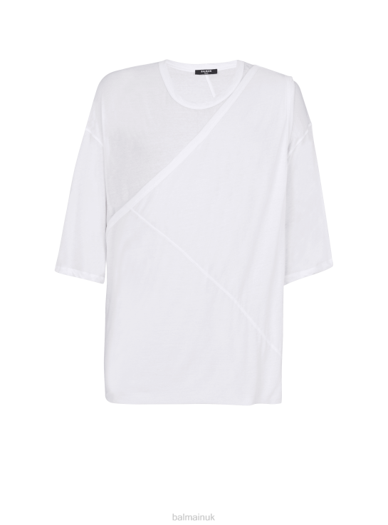 Clothing D0022849 White Balmain Men Long Double Thickness Cotton T-Shirt