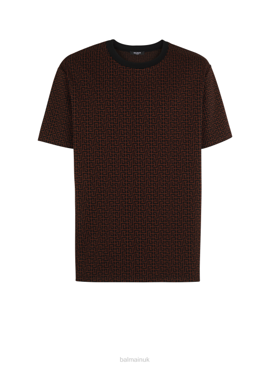 Clothing D0022850 Brown Balmain Men Monogrammed Loose-Fitting Jacquard T-Shirt