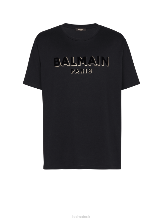Clothing D0022855 Black Balmain Men Oversized Cotton T-Shirt With Textured Brand Logo