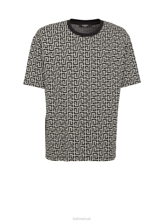 Clothing D0022856 Black Balmain Men Oversized Cotton T-Shirt With Printed Monogram