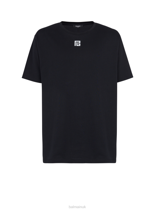 Clothing D0022857 Black Balmain Men Oversized T-Shirt In Eco-Responsible Cotton With Reflective Brand Maxi Logo Print