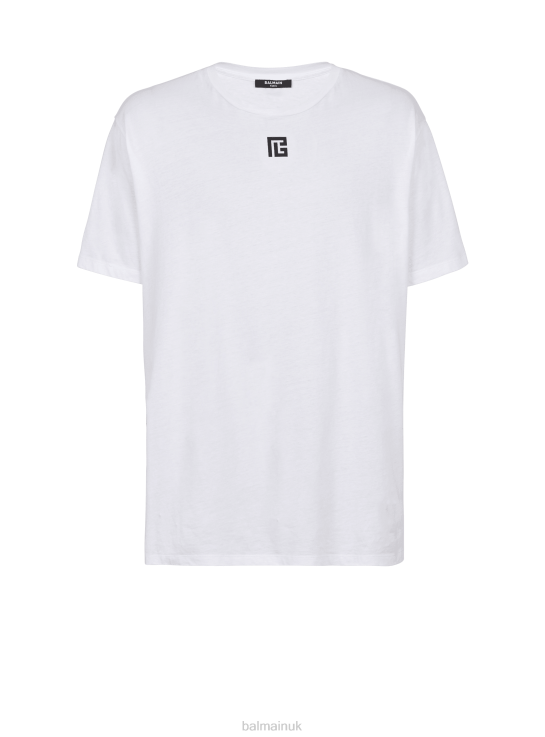 Clothing D0022859 White Balmain Men Oversized Cotton T-Shirt With Maxi Brand Logo Print