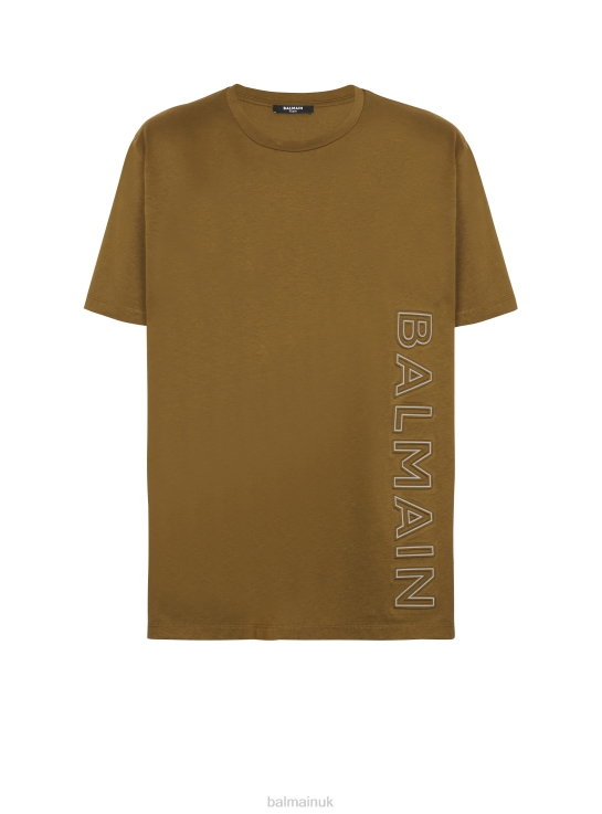 Clothing D0022864 Khaki Balmain Men Oversized T-Shirt In Eco-Responsible Cotton With Reflective Brand Logo