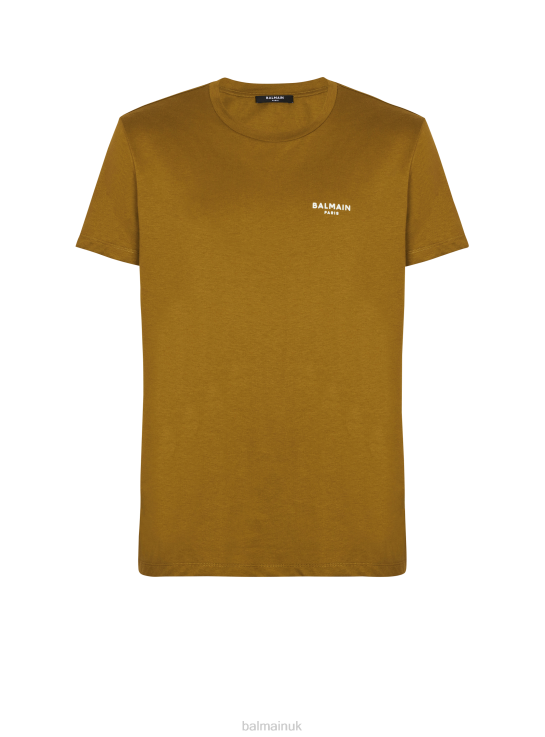 Clothing D0022865 Khaki Balmain Men Eco-Responsible Cotton T-Shirt With Brand Logo Print