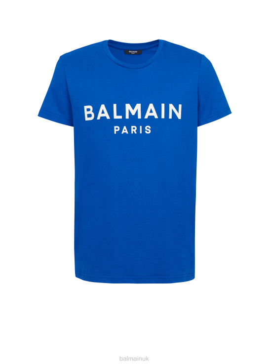 Clothing D0022867 Blue Balmain Men Eco-Responsible Cotton T-Shirt With Brand Logo Print