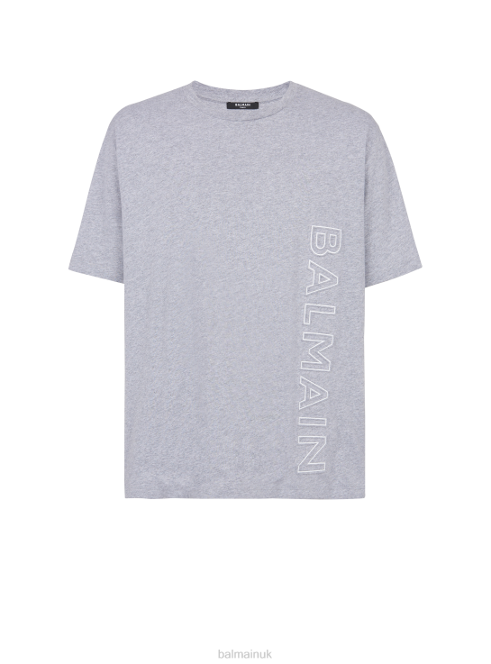 Clothing D0022869 Grey Balmain Men Oversized T-Shirt In Eco-Responsible Cotton With Reflective Brand Logo