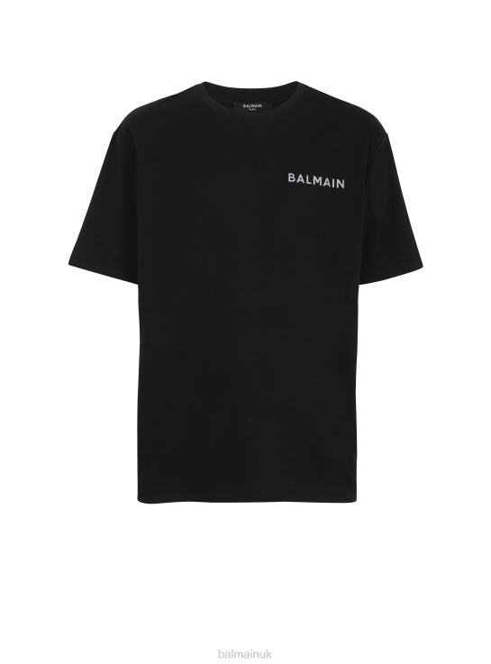 Clothing D0022870 Black Balmain Men Oversized Cotton T-Shirt With Small Brand Paris Logo