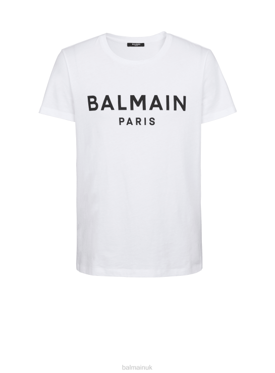 Clothing D0022871 White Balmain Men Eco-Responsible Cotton T-Shirt With Brand Logo Print