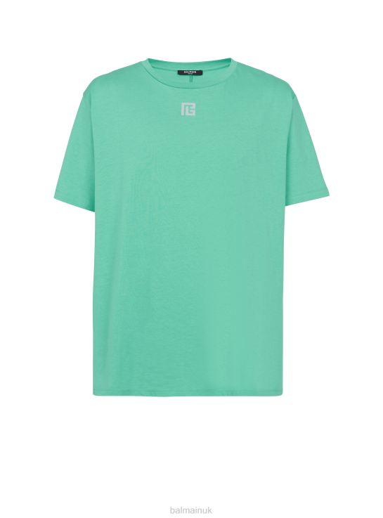 Clothing D0022876 Blue Balmain Men Oversized T-Shirt In Eco-Responsible Cotton With Reflective Brand Maxi Logo Print