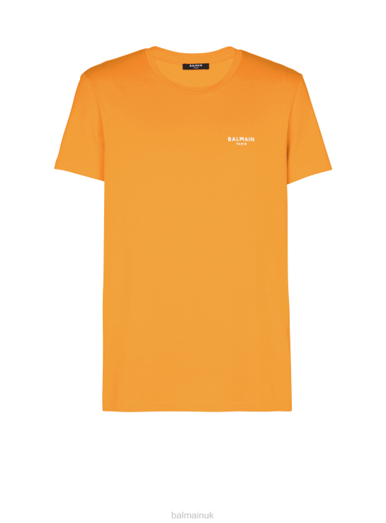 Clothing D0022877 Orange Balmain Men Eco-Responsible Cotton T-Shirt With Brand Logo Print