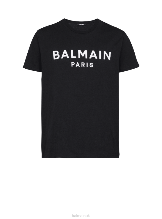 Clothing D0022879 Black Balmain Men Eco-Designed Cotton T-Shirt With Brand Paris Logo Print