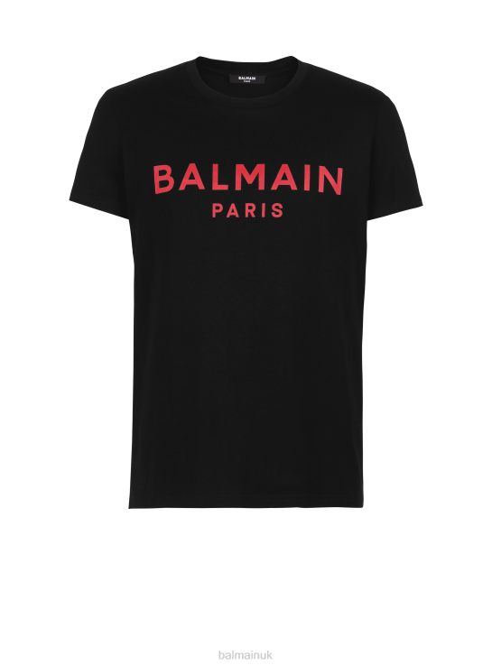 Clothing D0022880 Black Balmain Men Cotton T-Shirt With Brand Logo Print