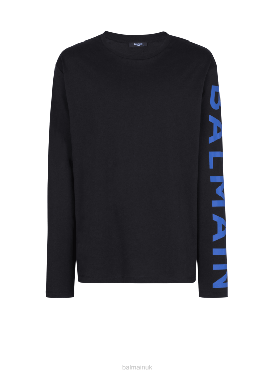 Clothing D0022887 Black Balmain Men Eco-Responsible Cotton T-Shirt With Brand Logo Print