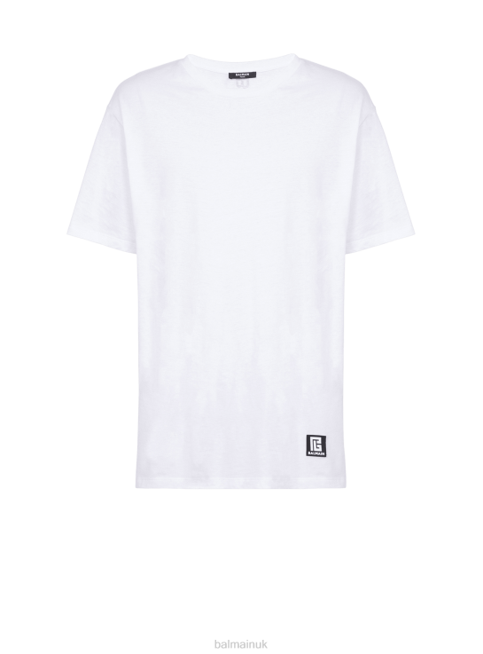 Clothing D0022890 White Balmain Men Oversized Eco-Designed Cotton T-Shirt With Brand Logo Print