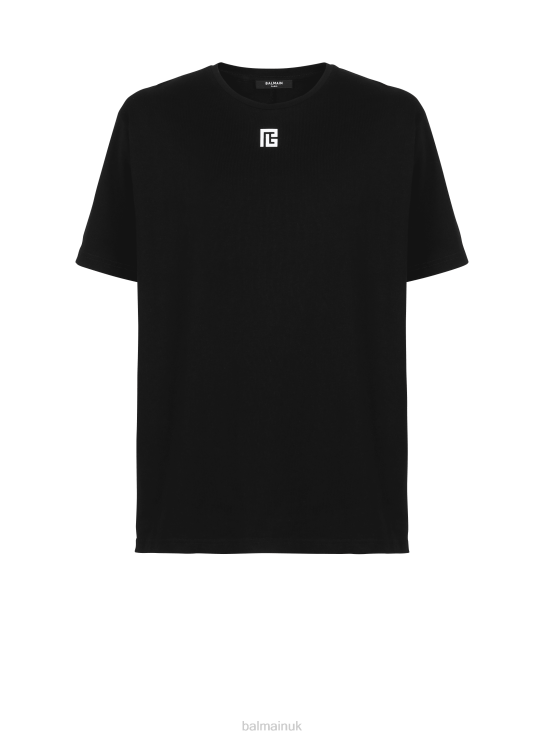 Clothing D0022893 Black Balmain Men Oversized Cotton T-Shirt With Maxi Brand Logo Print