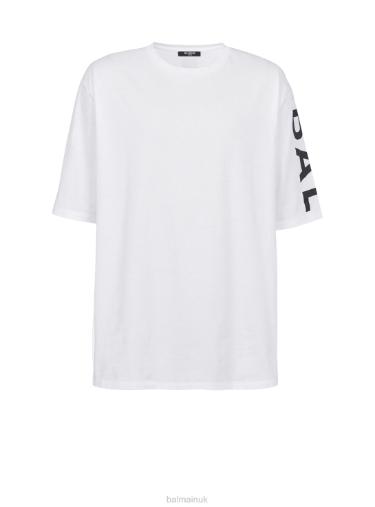 Clothing D0022894 White Balmain Men Oversized Eco-Designed Cotton T-Shirt With Brand Logo Print