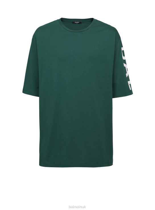 Clothing D0022895 Green Balmain Men Oversized Eco-Designed Cotton T-Shirt With Brand Logo Print