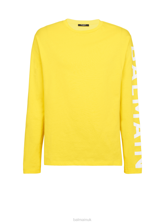 Clothing D0022898 Yellow Balmain Men Cotton T-Shirt With Brand Logo