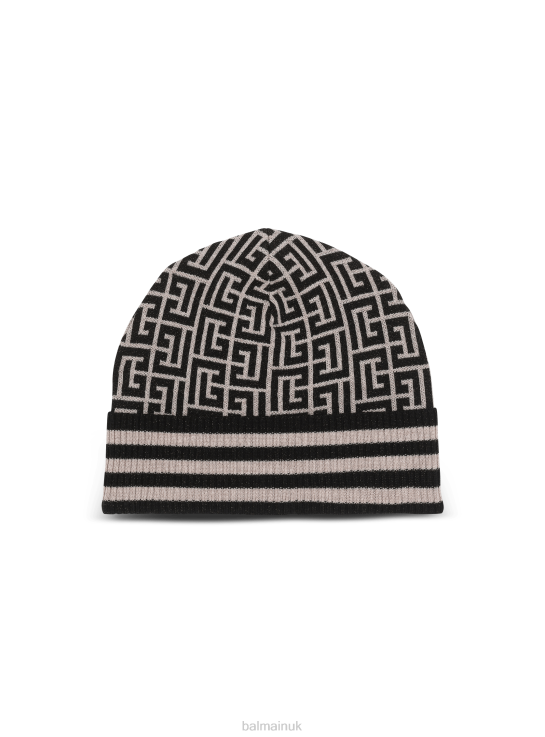 Accessories D0022781 Black Balmain Women Monogrammed Embroidered Wool Hat