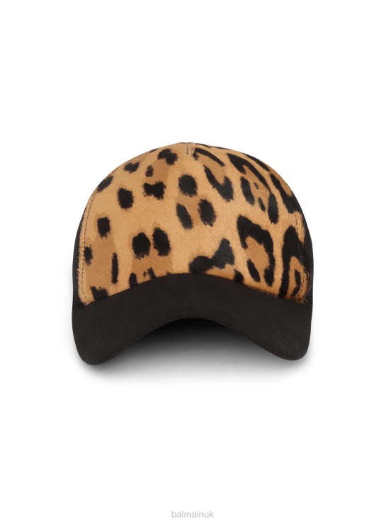 Accessories D0022785 Brown Balmain Women Leopard Print Leather Cap