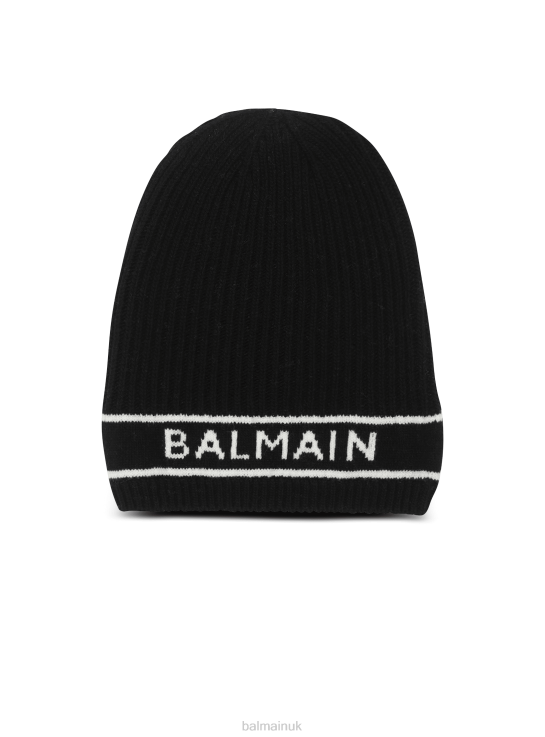 Accessories D0022792 Black Balmain Women Brand Logo Embroidered Wool Hat