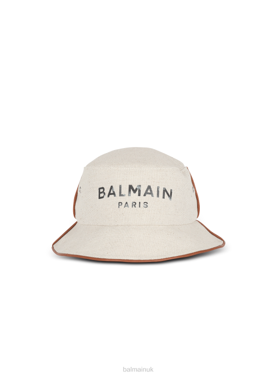 Accessories D0022794 White Balmain Women Cotton And Leather B-Army Bucket Hat With Brand Logo