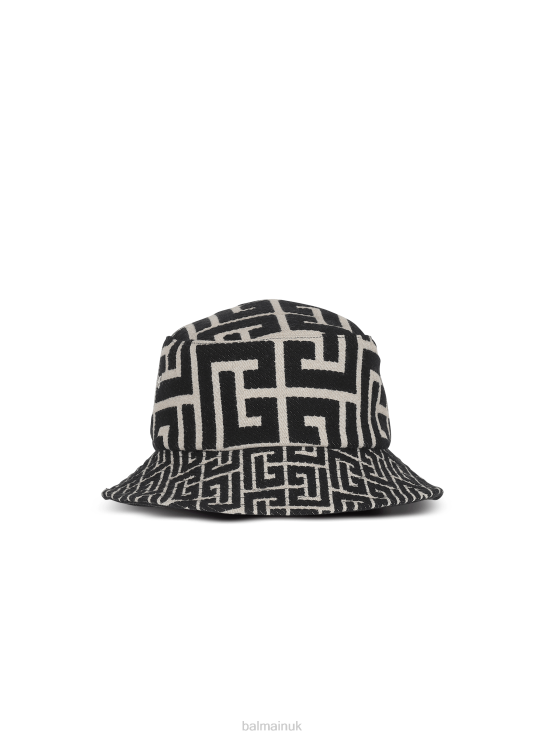Accessories D0022796 Black Balmain Women Jacquard Bucket Hat With Brand Monogram
