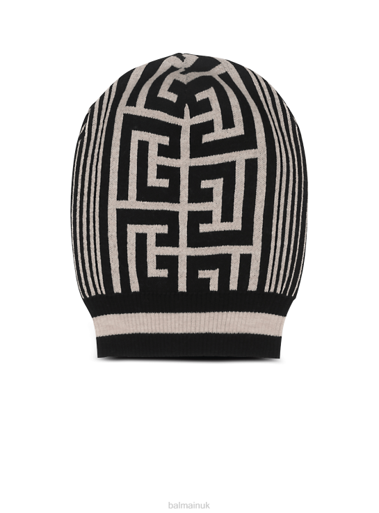 Accessories D0022797 Black Balmain Women Wool Beanie With Brand Monogram