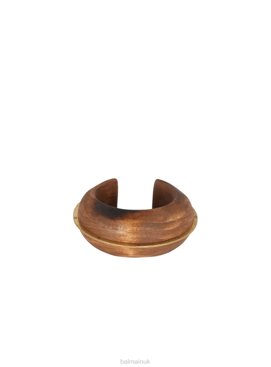 Accessories D0022741 Brown Balmain Women Zodiaque Cuff Bracelet In Wood And Brass