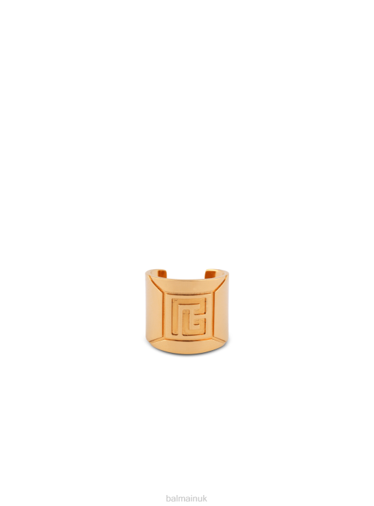 Accessories D0022744 Gold Balmain Women Tubular Ring In Engraved Brass