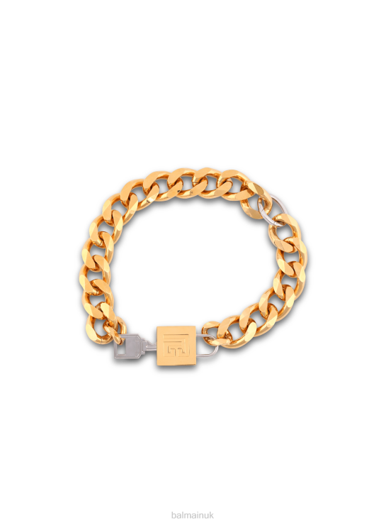 Accessories D0022748 Gold Balmain Women Brass Padlock Necklace