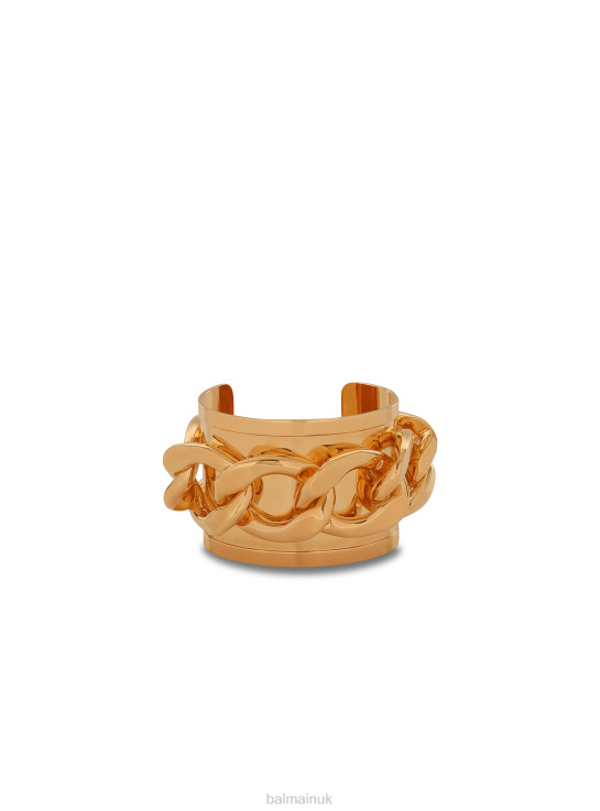 Accessories D0022753 Gold Balmain Women Tone Brass Cuff Bracelet With Chain