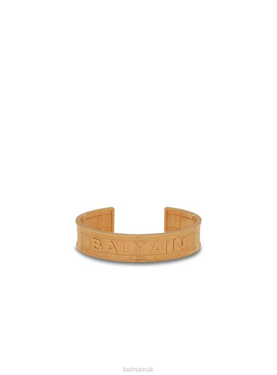 Accessories D0022755 Gold Balmain Women Tone Brass Cuff Bracelet With Brand Logo