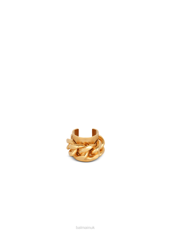 Accessories D0022757 Gold Balmain Women Tone Brass Ring With Chain