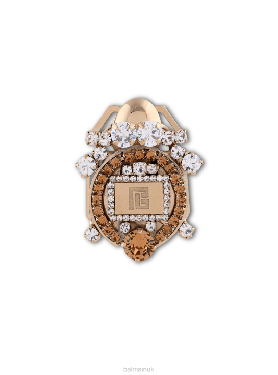 Accessories D0022759 Gold Balmain Women Beetle Brooch Set With Crystals